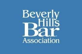 The beverly hills bar association logo is on a blue background.