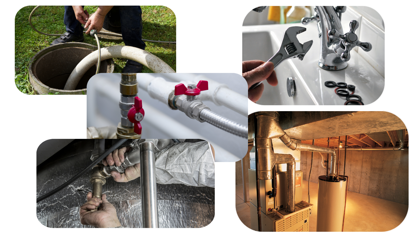 a collage of pictures showing different types of plumbing