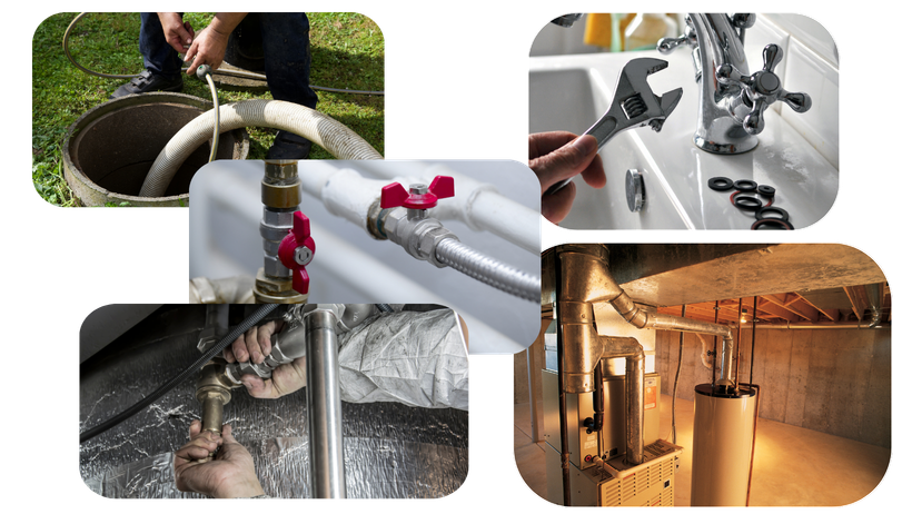 a collage of pictures showing different types of plumbing