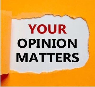 A piece of torn paper that says your opinion matters