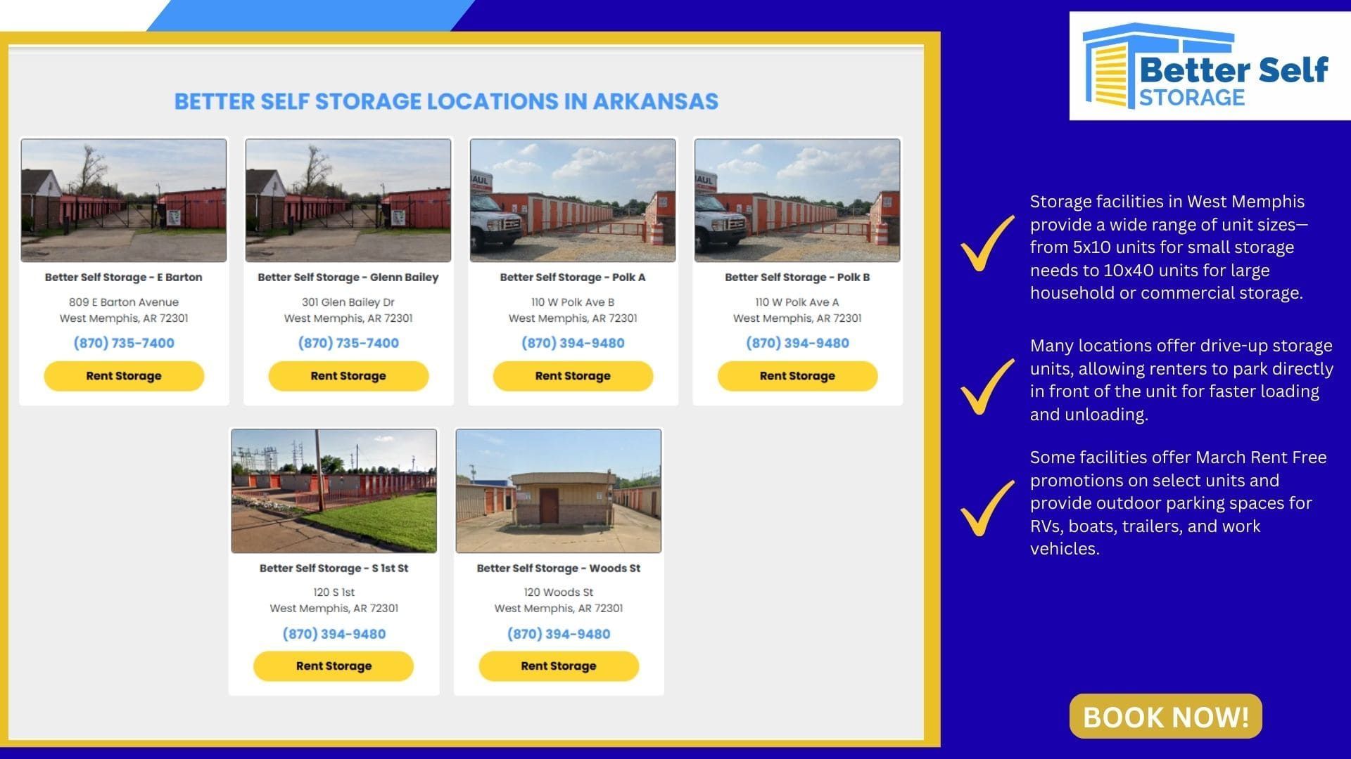 Self Storage Unit Sizes Available in West Memphis, Arkansas (Complete Location Guide)