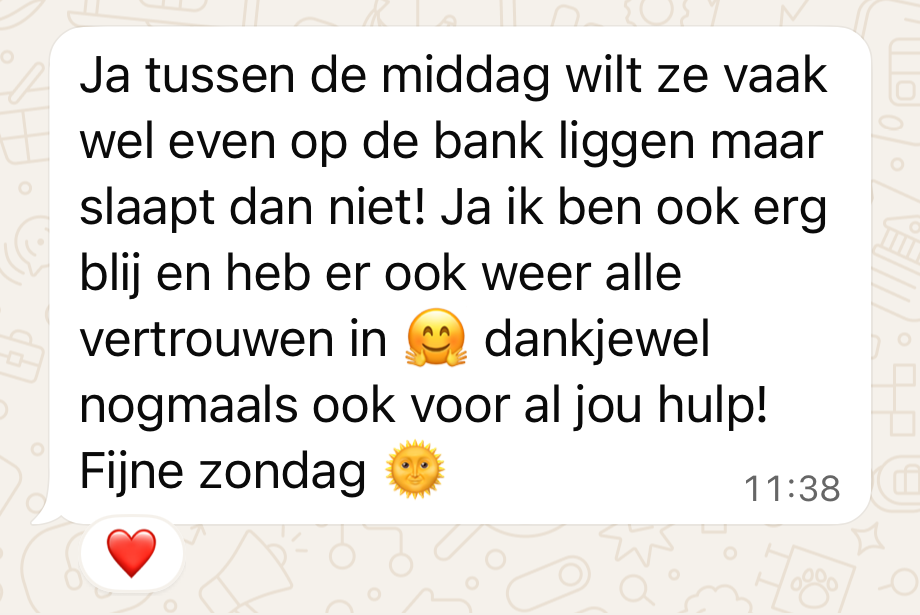 Ervaringen van ouders, via Whatsapp aan Rust en Slaap