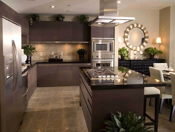 Elegant Kitchen With Dark Brown Cabinets