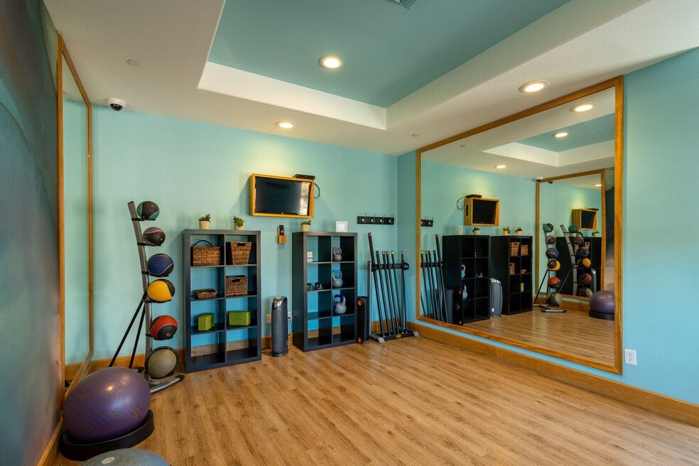 There is a large mirror in the middle of the room.