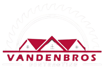 Vandenbros Contracting logo with red roofline and white saw blade background