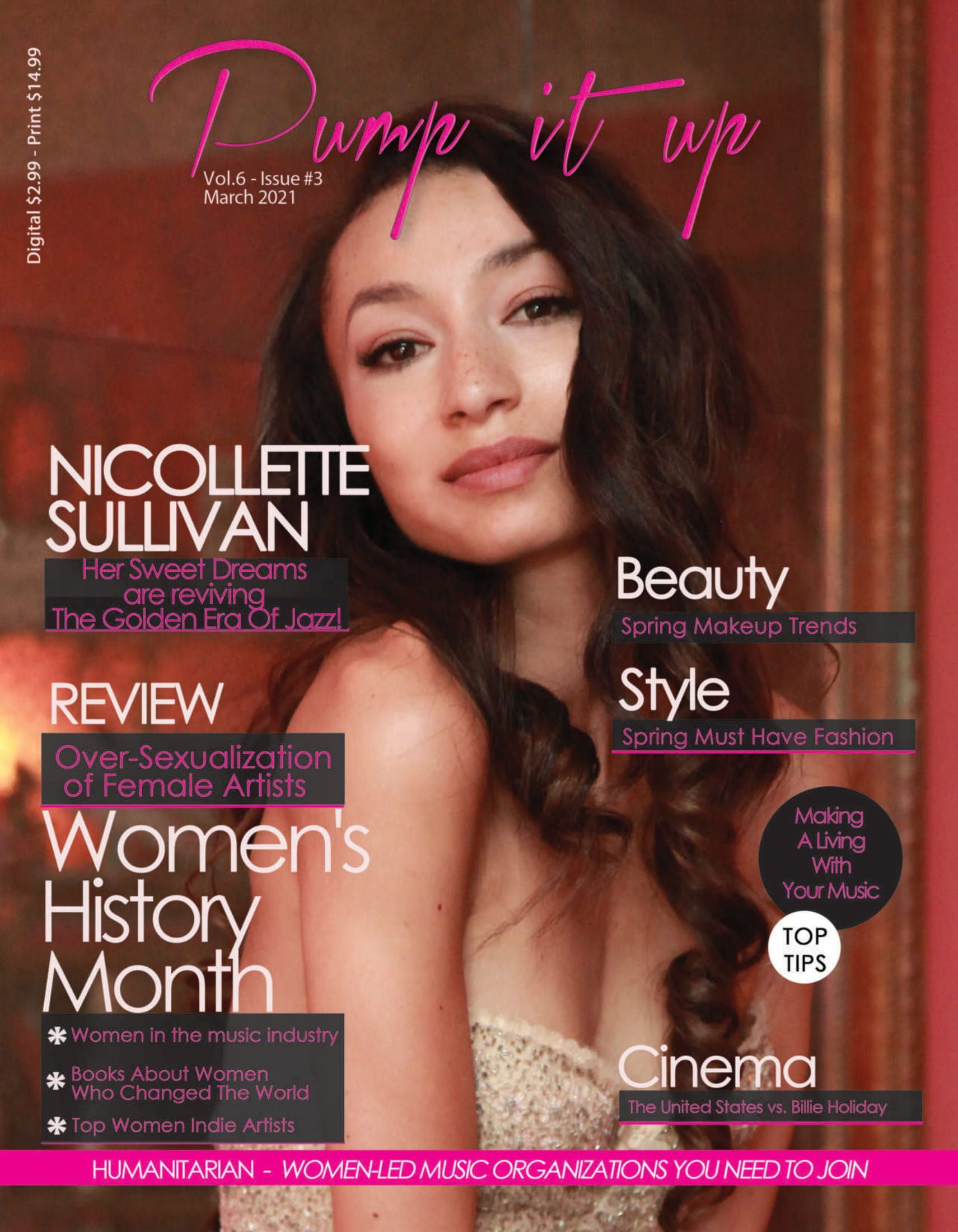 A woman is on the cover of a magazine.