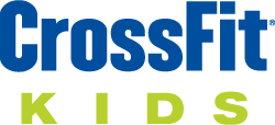 A blue and green logo for crossfit kids