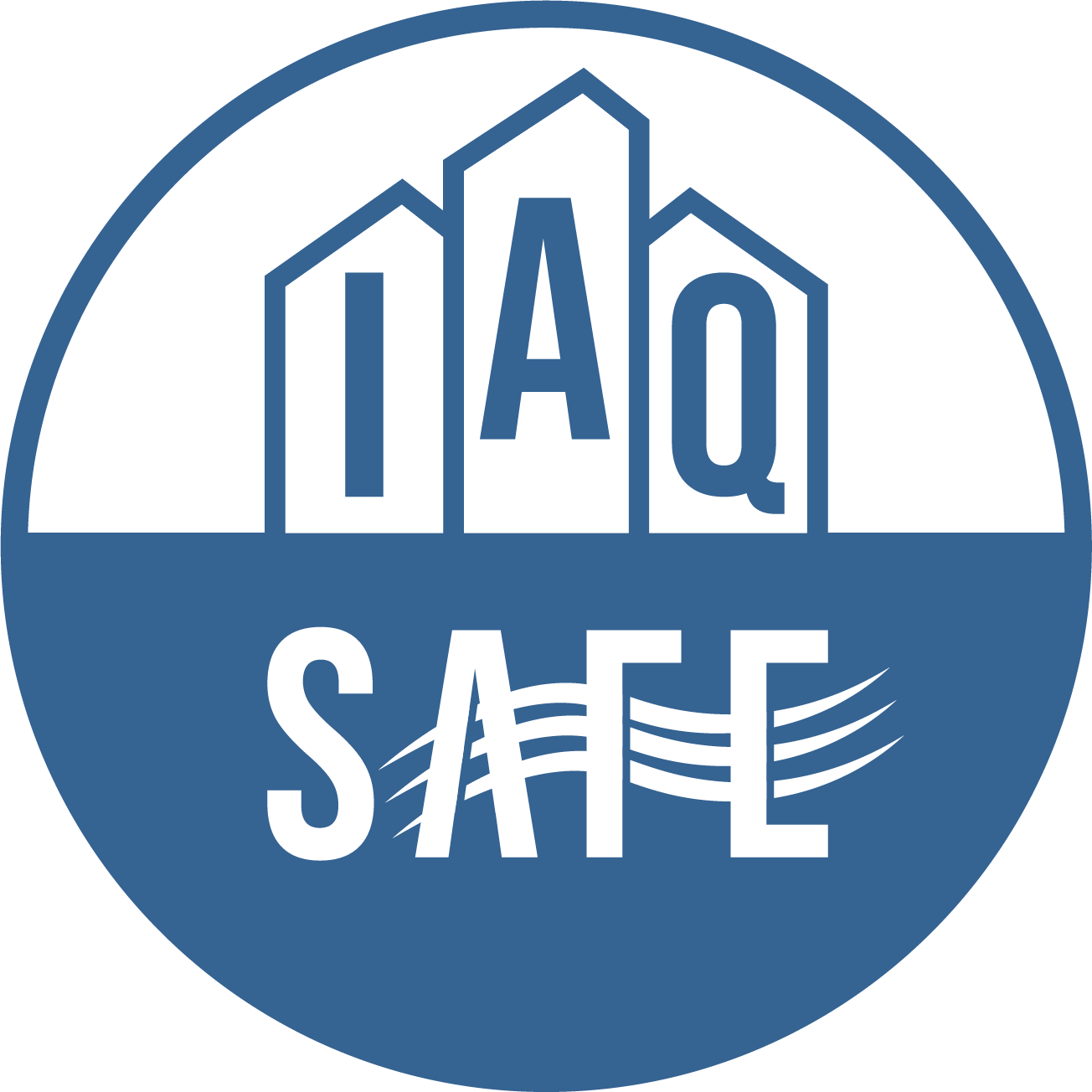 A blue and white logo that says safe on it