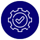 A gear with a check mark inside of it in a blue circle.