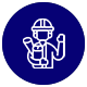 A blue circle with a white icon of a man wearing a hard hat.