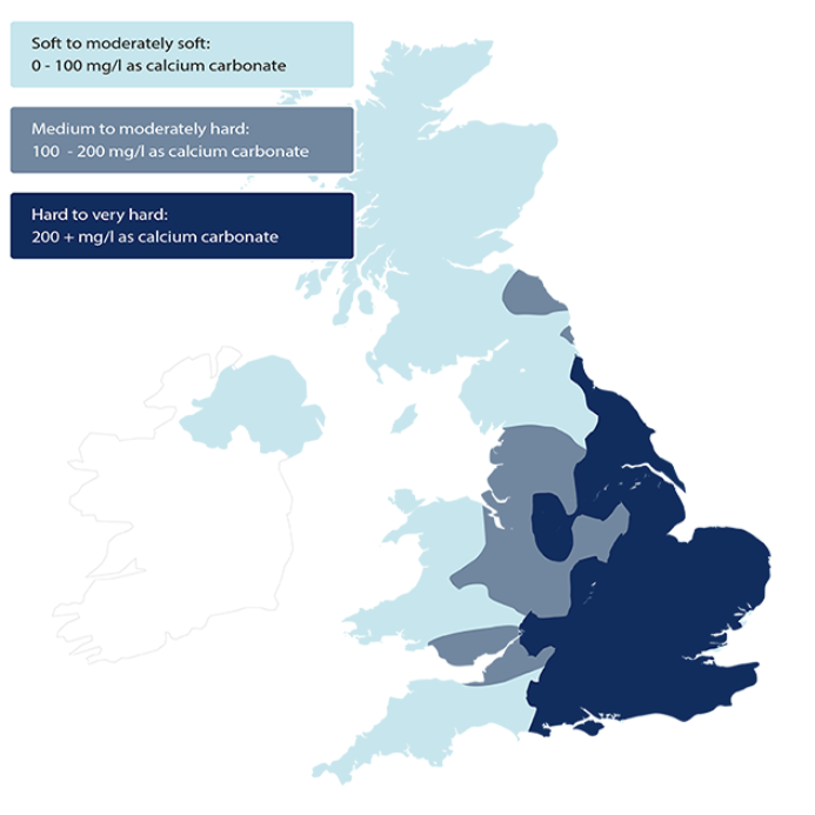 A map of the united kingdom showing different levels of calcium carbonate