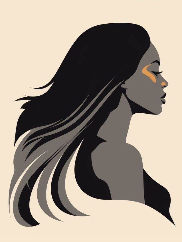 a silhouette of a woman with long black hair