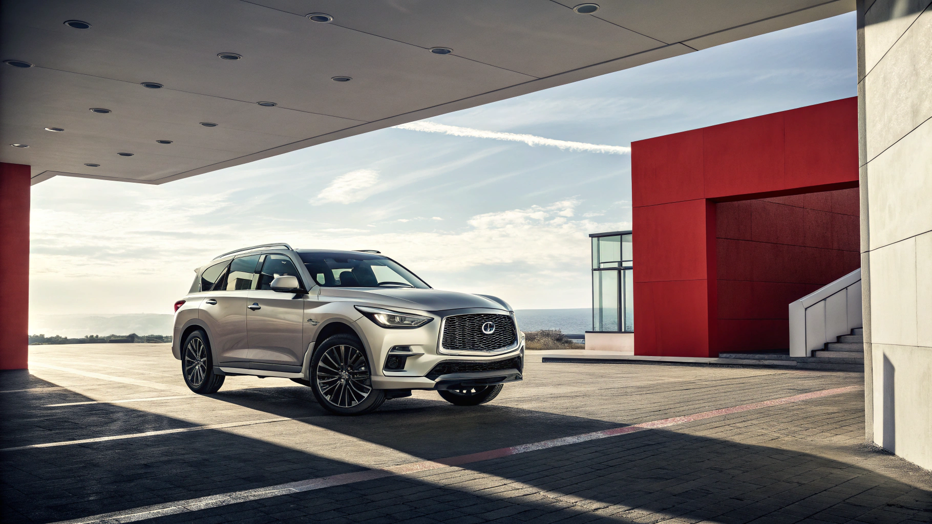 Mid-century modern credenza with a lamp and decorative objects, in a sunlit room.