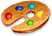 A wooden palette with circles of different colors on it.