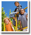 A group of children are playing on a playground.