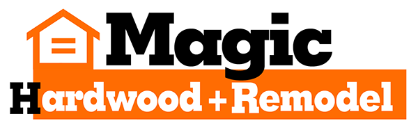 The magic hardwood logo is orange and black
