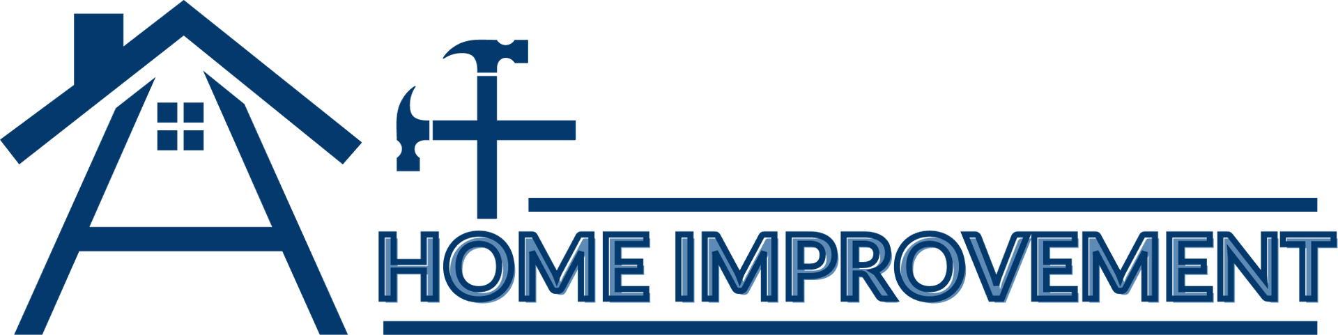 Logo of "A Home Improvement" with a house, hammer, and text in blue.
