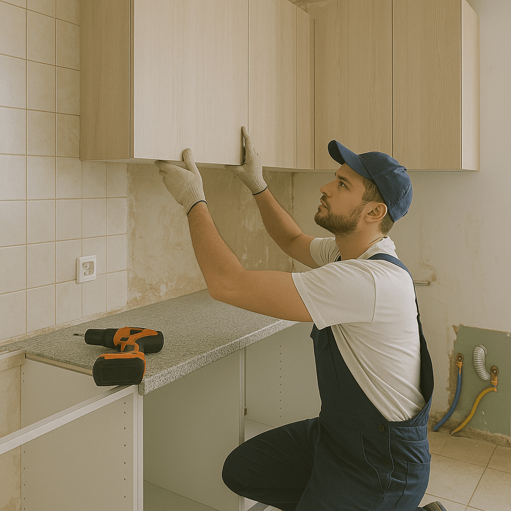 Tecnico profesional en un piso