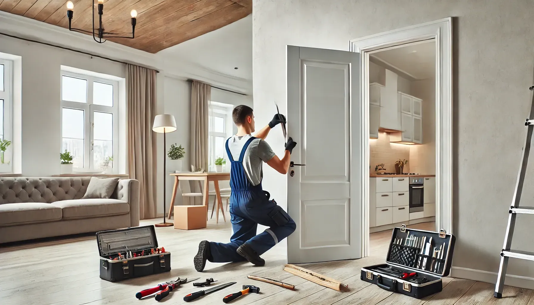 Tecnico profesional en un piso