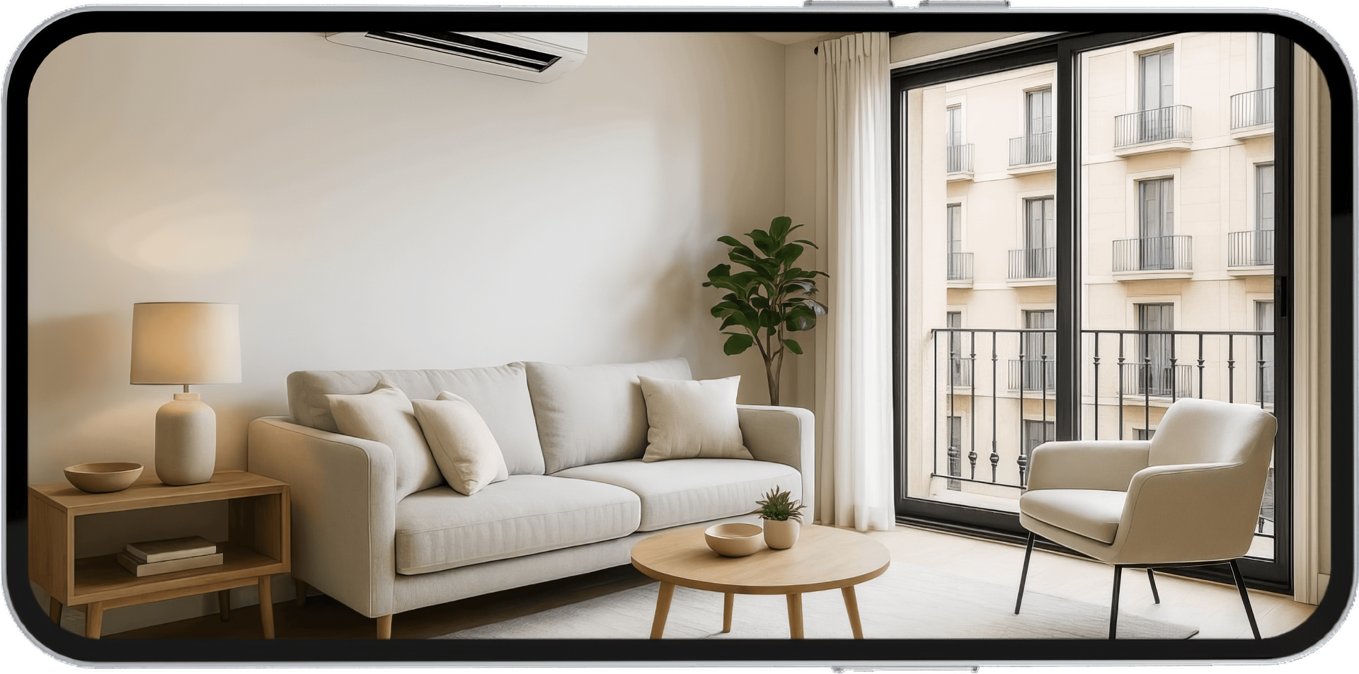 Móvil mostrando un salón apaisado