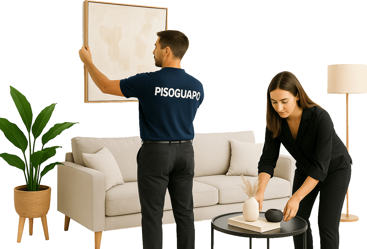 Foto de dos personas haciendo home staging