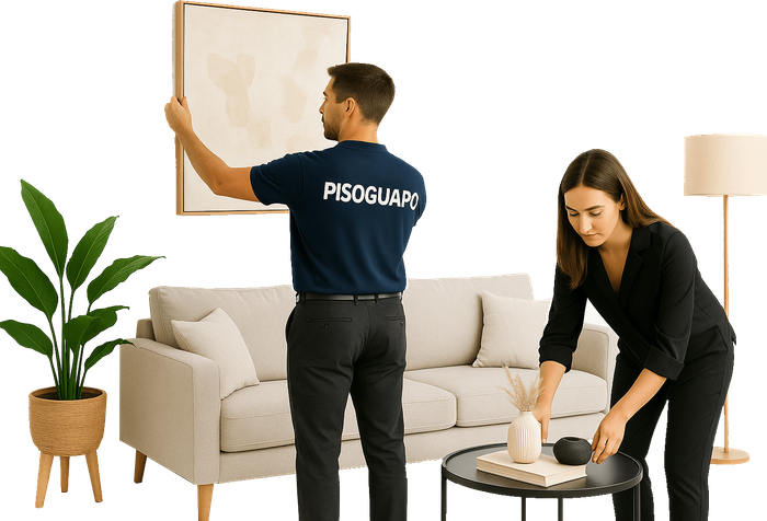 Foto de dos personas haciendo home staging