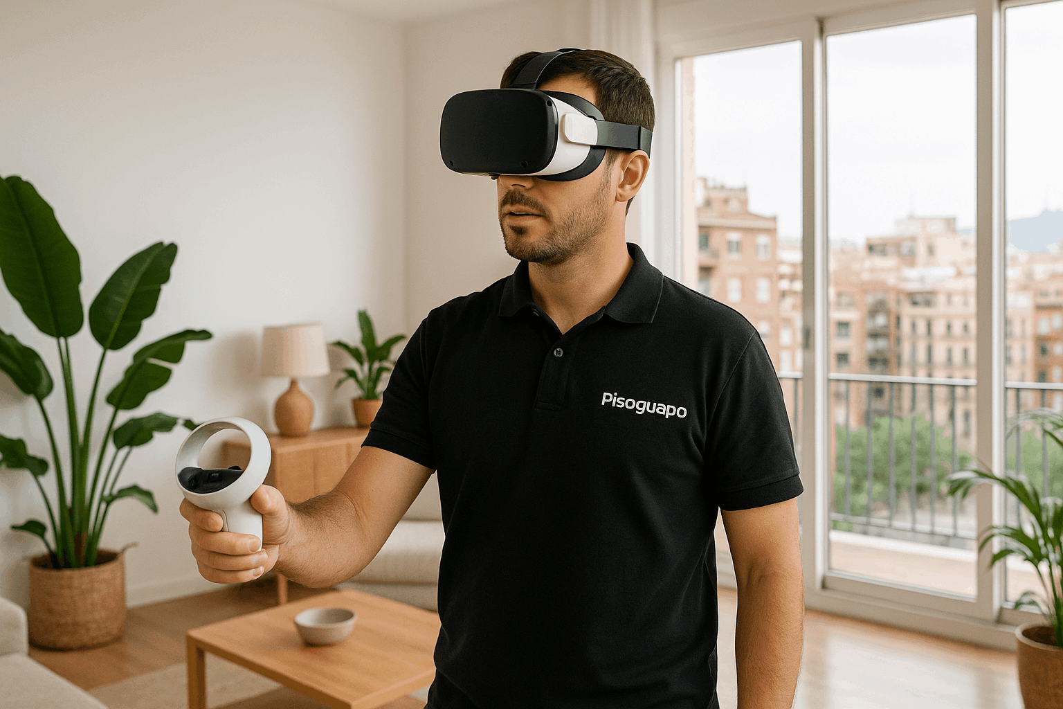 Persona grabando un tour virtual en un piso de barcelona