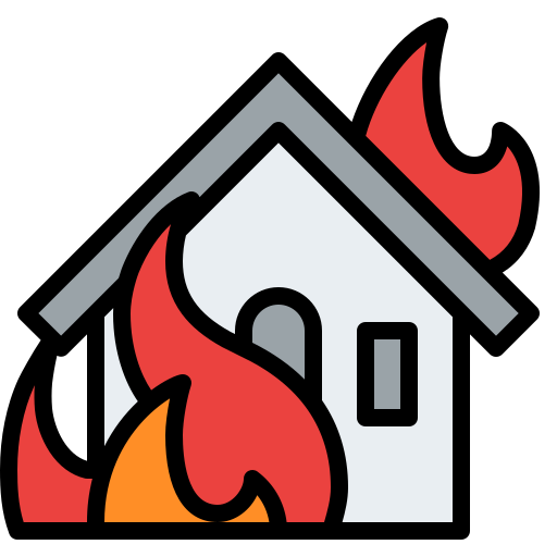 Icono de casa con fuego