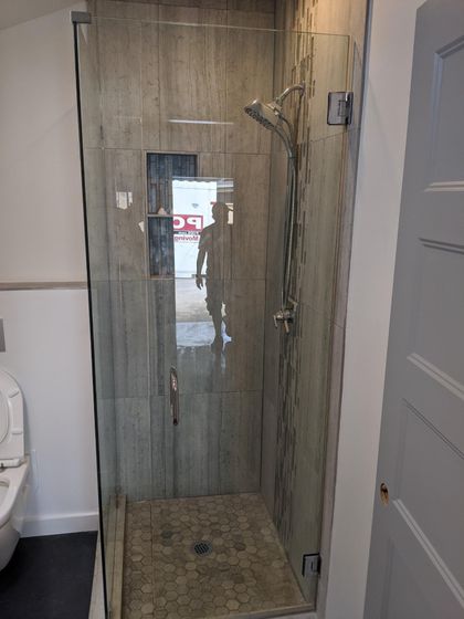 Man taking picture of shower — Greater Nashville, TN — All Star Glass