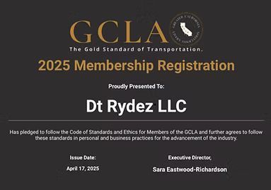 A gcla membership registration certificate for dt rydez llc