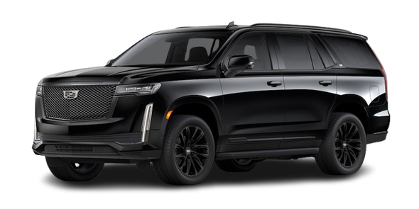 A black cadillac escalade is shown on a white background.