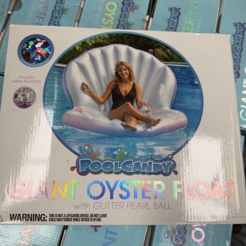 Pool Candy Giant Oyster Shell Lounge with Glitter Pearl Beach Ball
