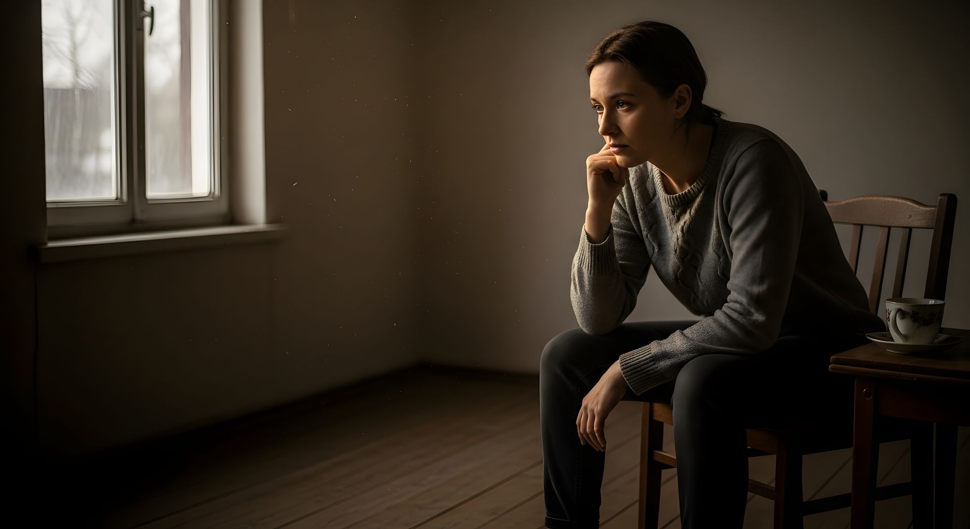 person sitting in a chair in the dark