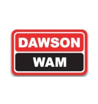 A red and black sign that says dawson wam on it.