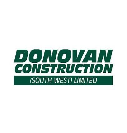 The logo for donovan construction south west limited is green and white.