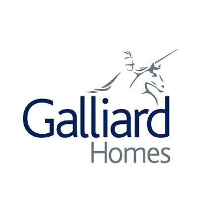 The logo for galliard homes has a unicorn on it.