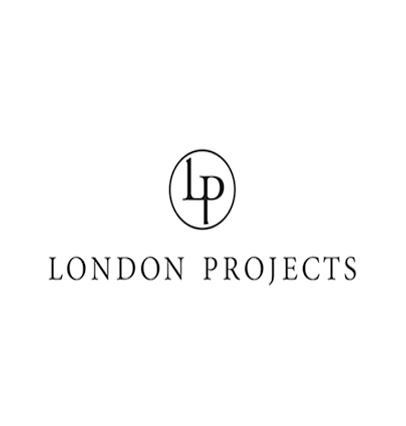 The logo for london projects is a black and white logo with a letter p in a circle.