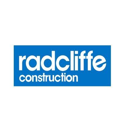 The radcliffe construction logo is blue and white on a white background.