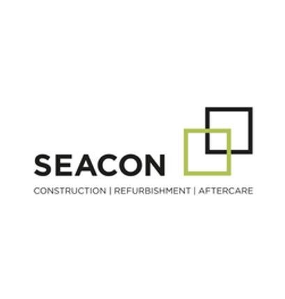 A logo for a company called seacon construction i refurbishment i aftercare.
