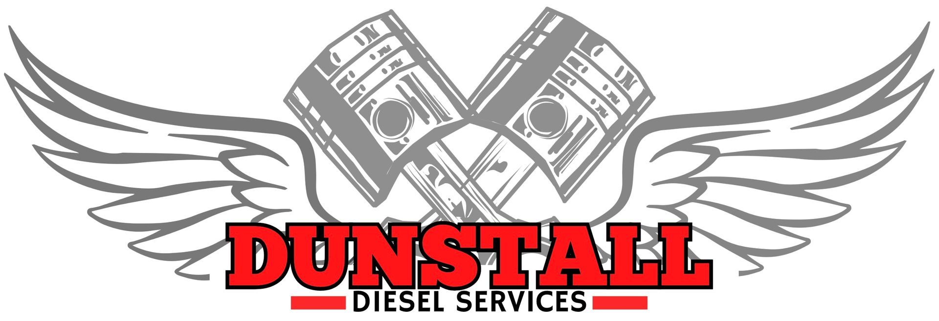 Logo with wings, pistons, and the name 