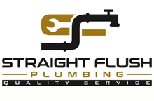 A logo for straight flush plumbing quality service