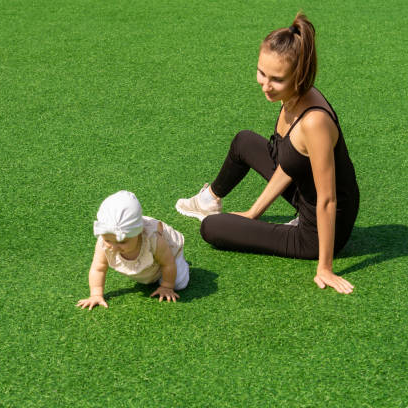 Artificial grass lawn ideal for young children to play on