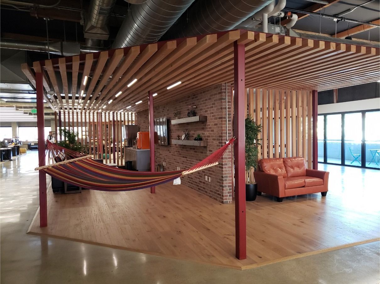 There is a hammock in the middle of the room.