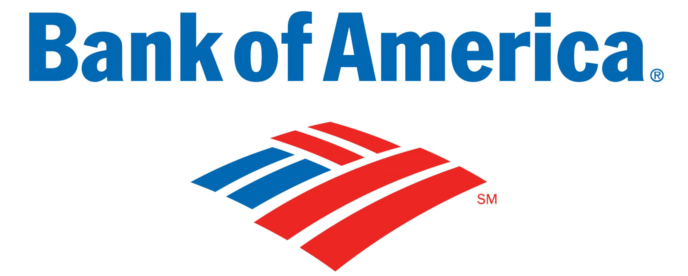 The bank of america logo is red , white and blue
