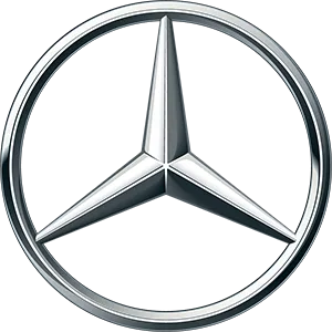 A close up of a mercedes benz logo on a white background