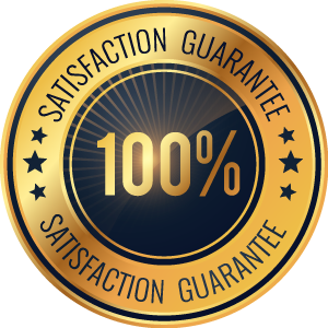 A gold and blue satisfaction guarantee seal