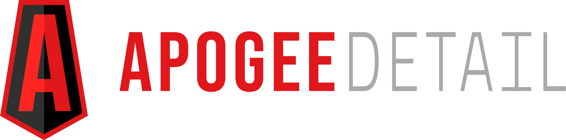 Red "A" inside a black shield, "APOGEE" in red, and "DETAIL" in gray.