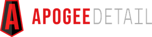 Red "A" inside a black shield, "APOGEE" in red, and "DETAIL" in gray.
