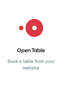A sign that says open table book a table from your website