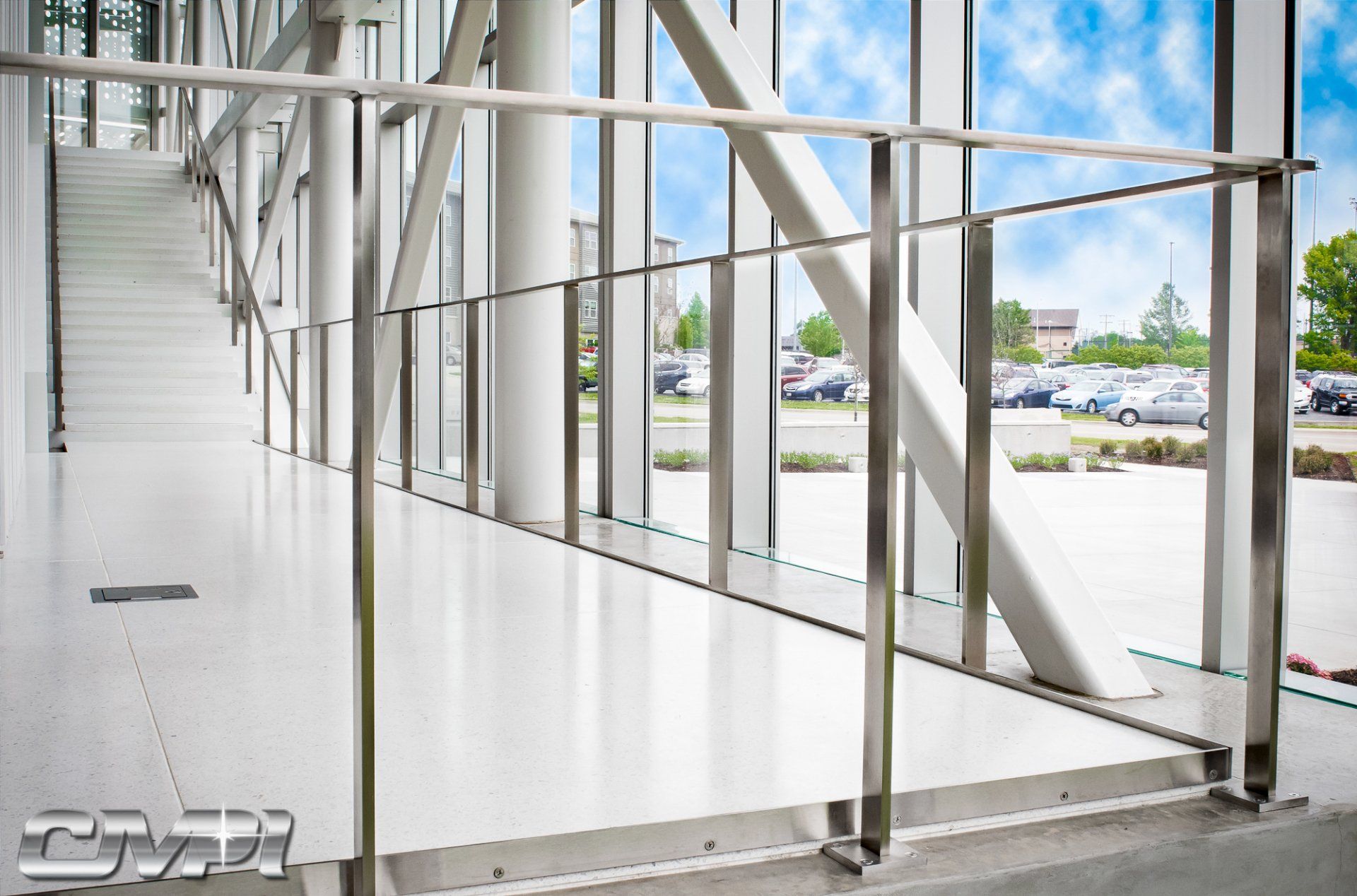 polished stainless steel single line handrail flat bar top rail